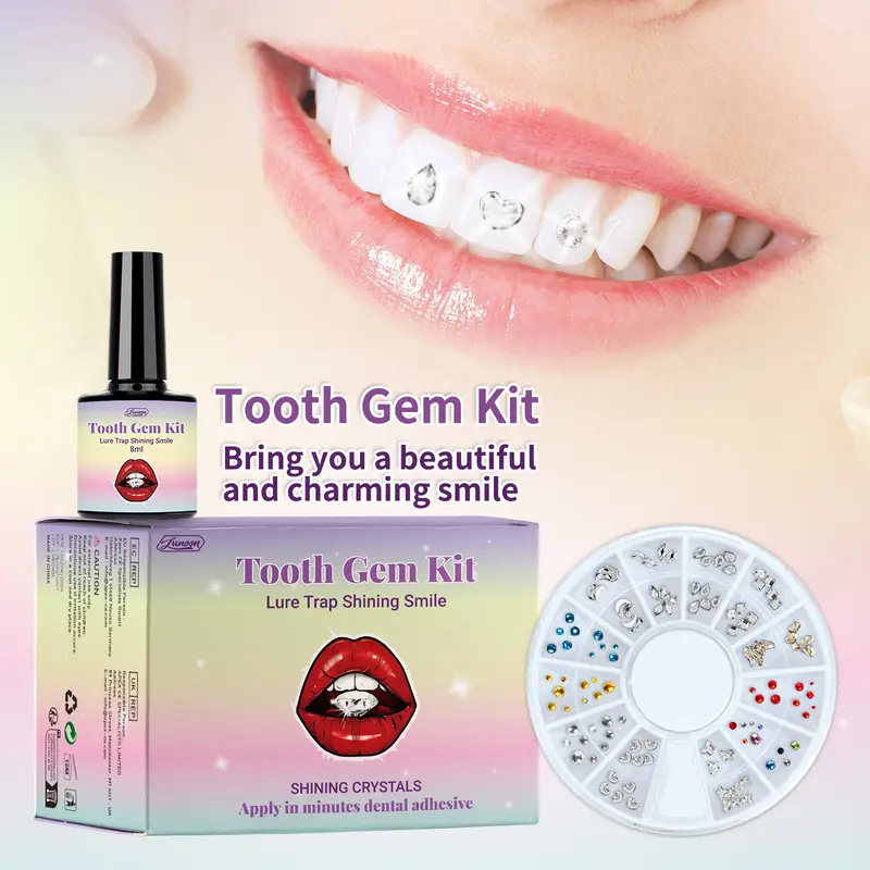 Bộ Đá Quý Răng Tự Làm, LUNOON, Bộ Trang Trí Trang Sức Răng, Có Keo Và Đèn, Đá Quý Quý Trong Suốt, Bộ Khoan Răng Lấp Lánh, Dễ Tháo Rời, Bộ Trang Trí Răng Trắng Đẹp 6