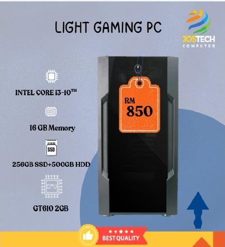 LIGHT GAMING PC I3-10100F 10TH GEN 16GB+256GB+500GB HDD GPU GT610 ...