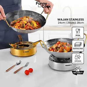 Funnycook Wajan Stainless Steel SUS 304 Anti Karat Tebal dan Kokoh 3 Ukuran 24cm 26cm 28cm  Kitchenware