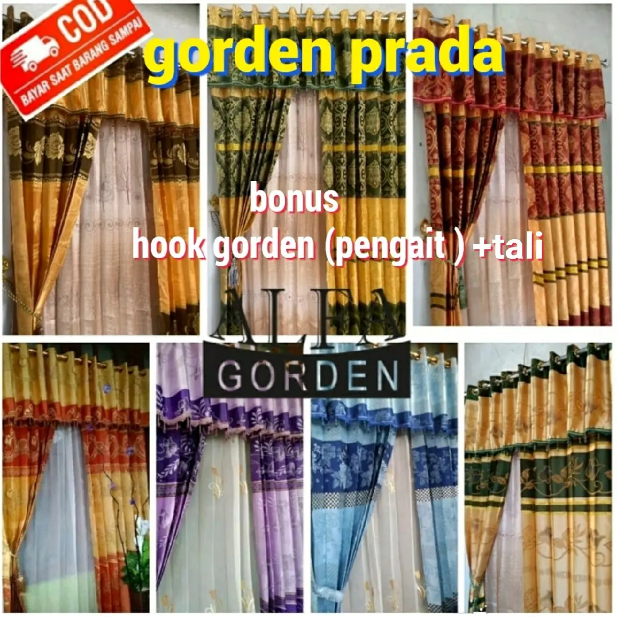 Gorden Prada Model Poni / Gorden Jodha Jendela Pintu - Panjang 220cm - 100cm Lebar Dekorasi