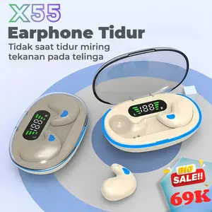 KY X55 Earphone Tidur Suara Stereo Level HiFi, Tahan Air iPX5, Mikrofon Internal, ENC Noise Reduction Layar Digital Cerdas Kontrol Sentuh untuk iPhone dan Android