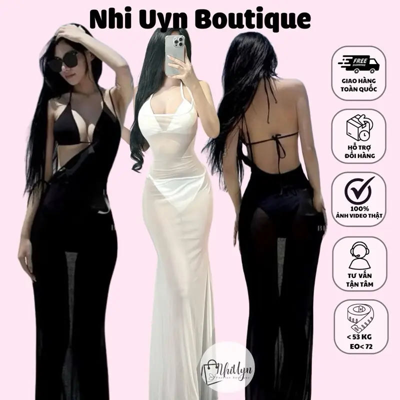 Đầm lưới yếm dài xuyên thấu sexy, váy yếm đi biển maxi siêu xinh, cao cấp đầm lưới yếm dài xuyên thấu K5398