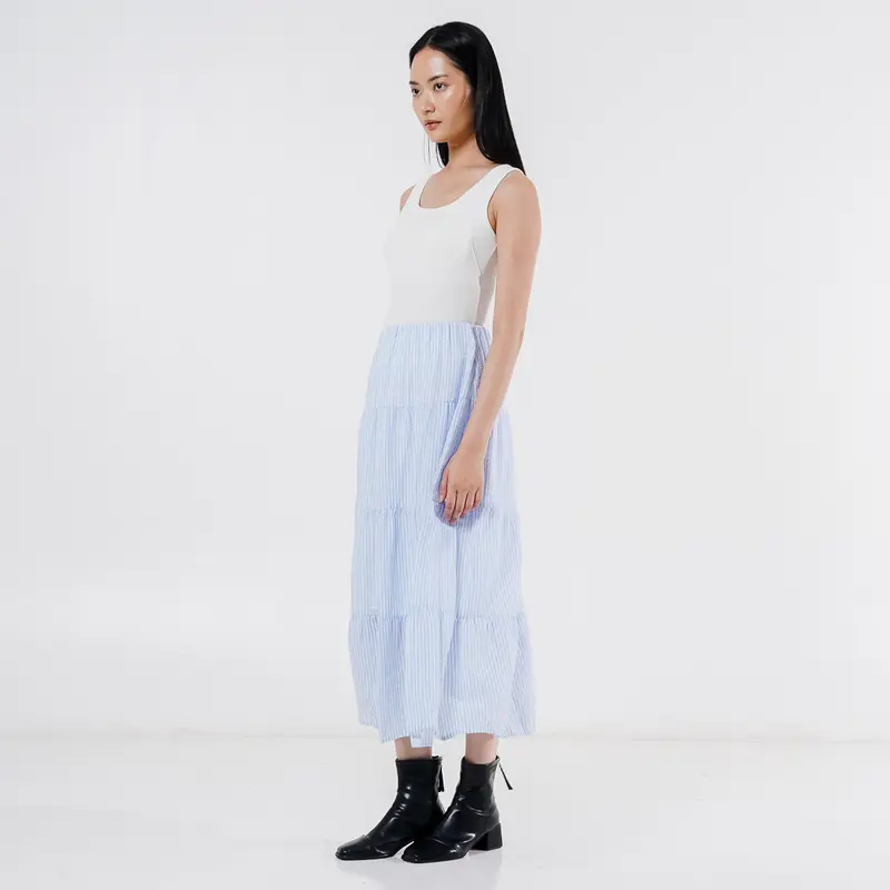 This Is April Rok Maxi Striped Ruffle Textured Wanita Elxie Skirt Blue 200193 (RESTOCK) 2