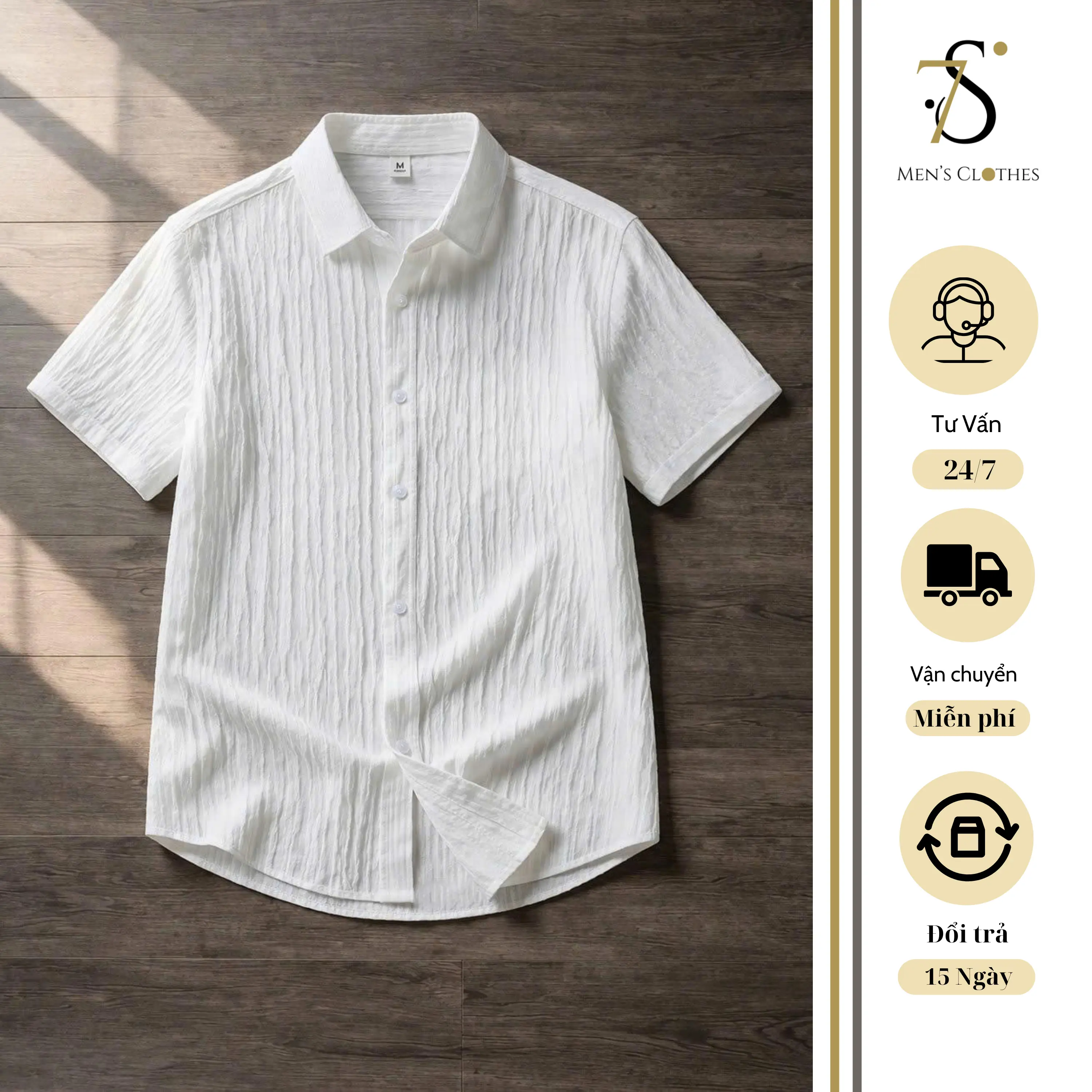 Áo Sơ Mi Ngắn Tay Chất Vải Đũi Gân Mềm Mỏng Thoáng Mát, Thiết Kế Trẻ Trung Năng Động - 7S Clothes Menswear