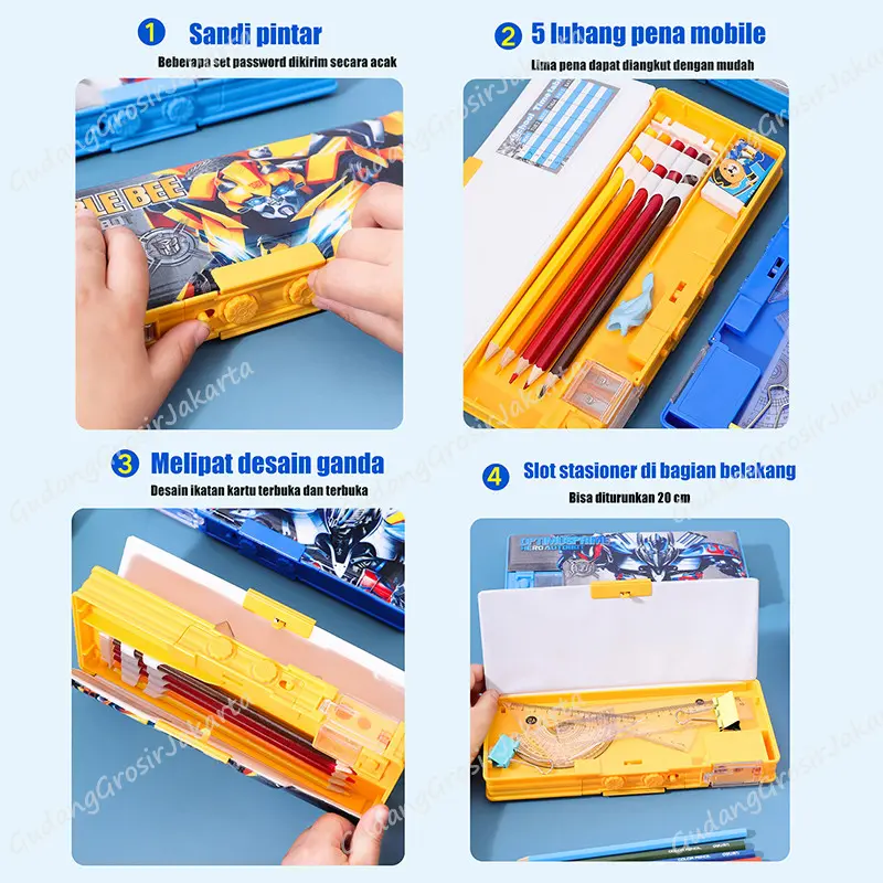 Kotak Pensil Multifungsi Motif Kartun Untuk Anak Laki-Laki /Transformer Password Pencil Case /Tempat Pensil Magnet Sandi Multifungsi Motif Kartun Untuk Anak Laki-Laki 7