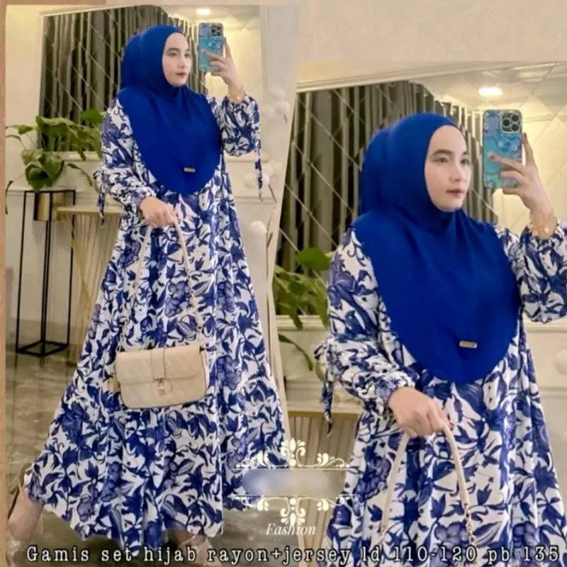 Gamis bunga rayon set hijab gamis jumbo Dress 2