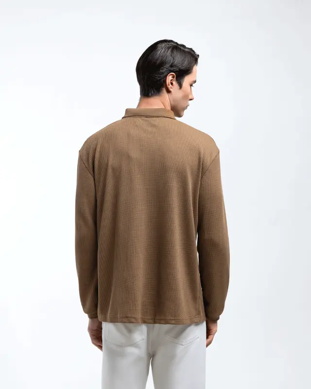 Broodis Kaos Polo Shirt Pria Kerah Knit HAKONE BROWN Lengan Panjang Casual Baju Fit Slim Basic Long Sleeve 6