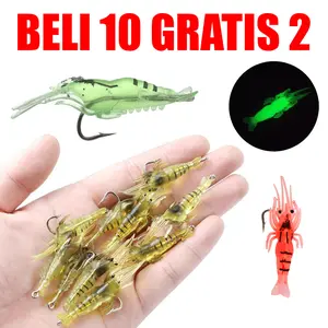 Umpan Udang Karet Menyala Dalam Gelap Silikon dengan Kail Pancing Hijau Fosfor