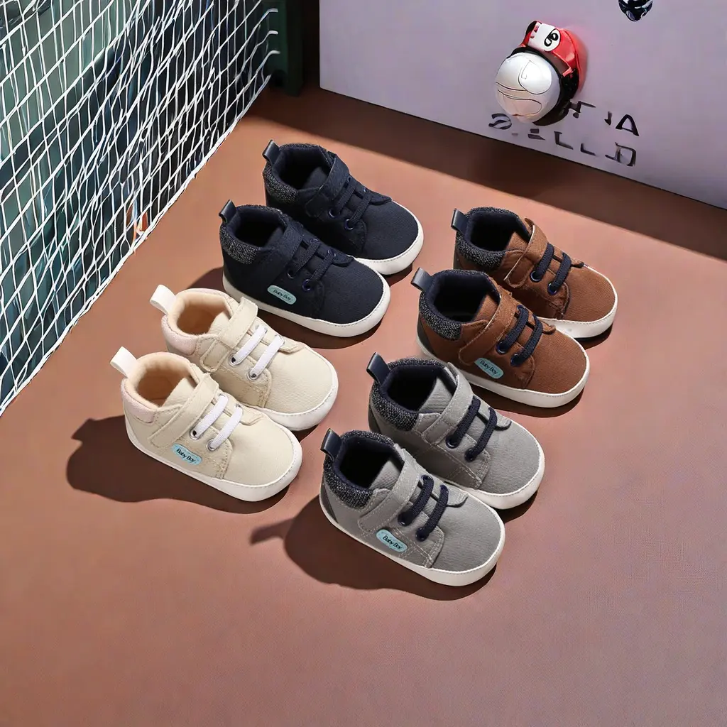 New Spring And Autumn Newborn Boys Anti Slip Walking Shoes Classic And Fashionable High Top Canvas Shoes For Boys And Babies