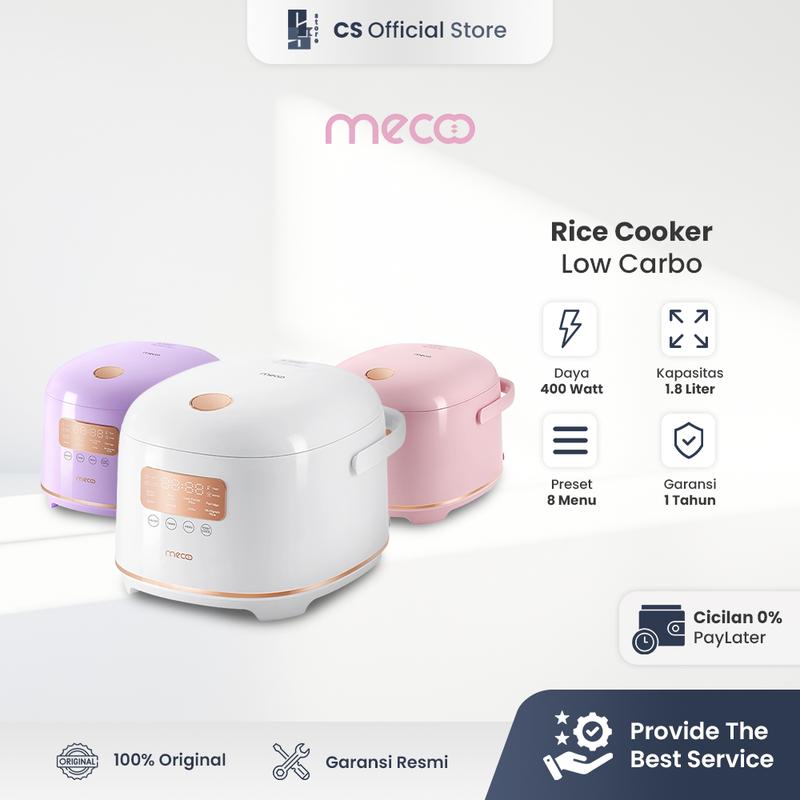 Mecoo Aesthetic Pink Rice Cooker Low Carbo Low Sugar Ceramic Coated ...