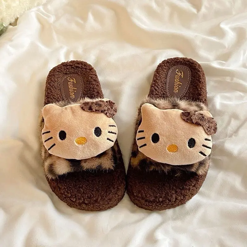 [XẢ LỖ-SẴN KHO ] Dép Lông Nữ Helo Kitty Dễ Thương Hoạ Tiết Da Báo
