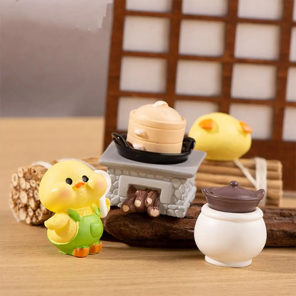 Kids Gift Cute Mini Yellow Duck Figurines DIY Resin Crafts Little Cooking Duck Statue Cartoon Duck Figurines Miniature Micro Landscape Ornaments