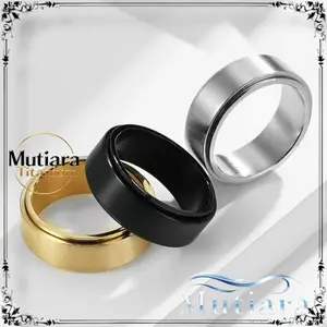 Cincin Titanium Hitam Polos Kualitas Super Anti Luntur Anti Karat / Cincin Pria Wanita Anak Couple Tunangan Rings