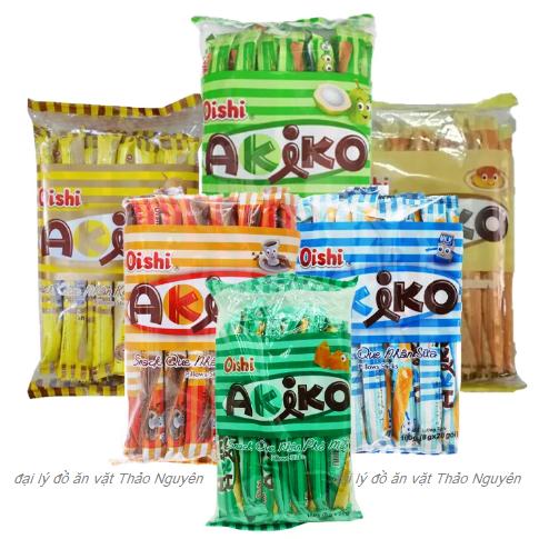  3 gói bánh que Akiko Oishi 140g   20 que x 7g   thơm giòn đầy lôi cuốn nhiều vị 