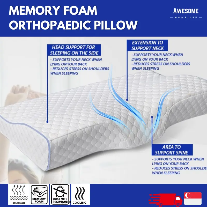 AWESOME Ergonomic Memory Foam Pillow | Relieves Neck Pain | Reduces Shoulder Aches | Good Night's Sleep | Double Casing Provided | Contour and Wave Pillow for Neck & Head Support | Anti-Dust Mites