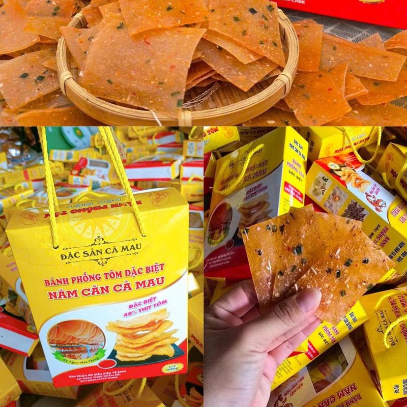 500g Bánh Phồng Tôm Năm Căn Cà Mau thơm ngon Loại 1  ( 1hộp - 500g ) - Đặc Sản Cà Mau . Thành Phần tôm tươi , bột năng , bột mì ,... ( không hương tôm , không chất bảo quản , không bột nở ) _ Shop Lạp Xưởng Tôm Sóc Trăng - Cô Út Snack Food Ăn Vặt xoai say