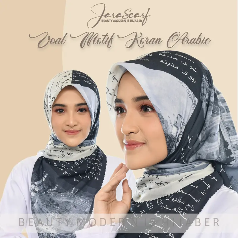 Jilbab Segiempat Voal Motif Koran Arab Voal Premium hijab 0