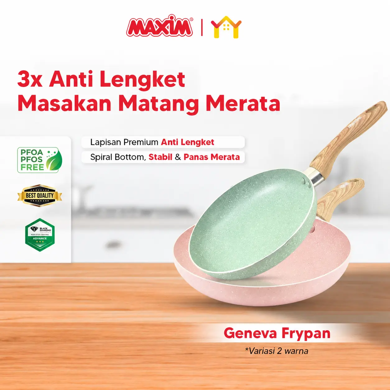 Maxim Geneva Frypan Anti Lengket Teflon Penggorengan Black Diamond Advance