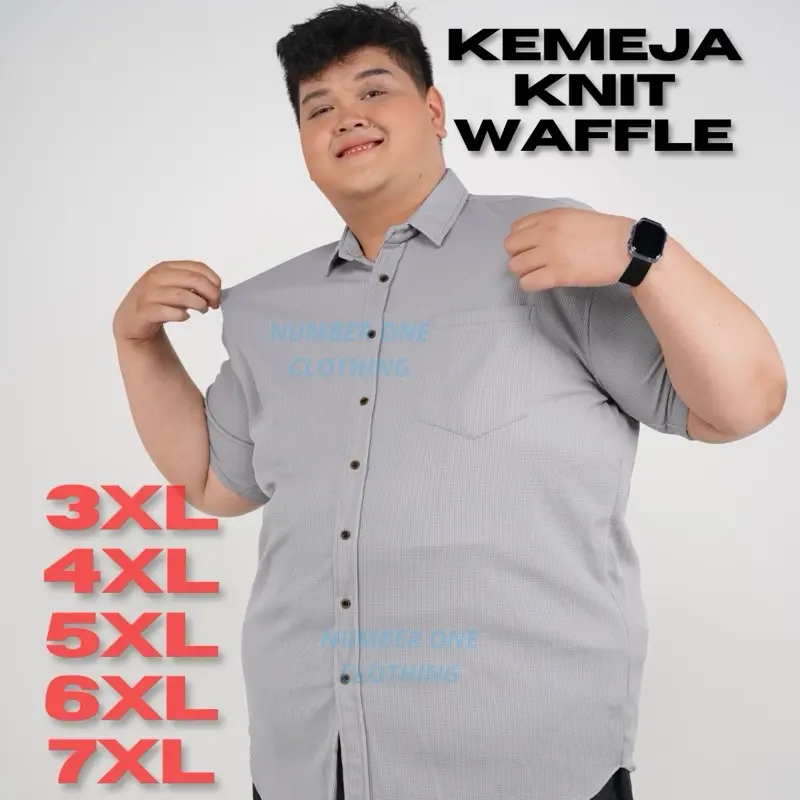 WAFFLE - Kemeja Pria Jumbo Knit Bahan Stretch Melar XXL XXXL XXXXL Premium Termurah Big Size Top Brand 4XL 5XL 6XL 7XL Nyaman