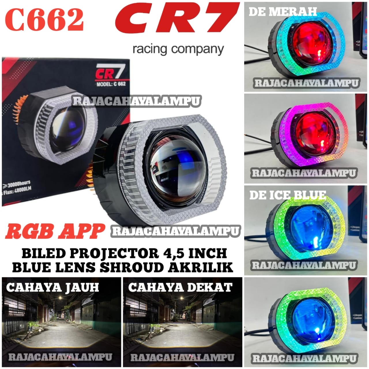 Lampu Biled Projector Asli 4'5 Inch C662 CR7 PRO Shroud Akrilik RGB APP Lensa Blue Lens Hi/Low Flat Cut Plus Kipas Pendingin Universal Motor Mobil Lampu Biled Projector Asli 4'5 Inch C662 CR7 PRO Shroud Akrilik RGB APP Lensa Blue Lens Hi/Low Flat Cut Plus Kipas Pendingin Universal Motor Mobil