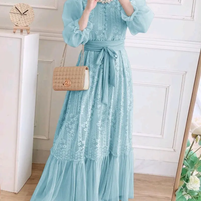 TP89 Dres Gamis inana 89z4 maxi cantik full brukat lapis furing Muslim Organza Nyaman Wanita Tile 1