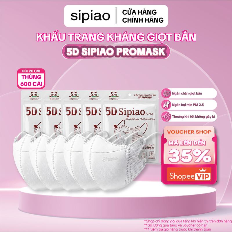 ( Thùng 600 cái ) Khẩu trang 5D Sipiao 3 lớp Chống bụi mịn , Kháng Khuẩn , Chống tia UV , Hàng Việt Nam Chất Lượng Cao