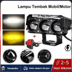 Lampu Tembak LED Laser Q9 3 Mata 2 Warna HI LOW 60 WATT untuk Motor & Mobil 3 Mata SQL Lensa Modern Minimalis Bahan Logam Hitam E27