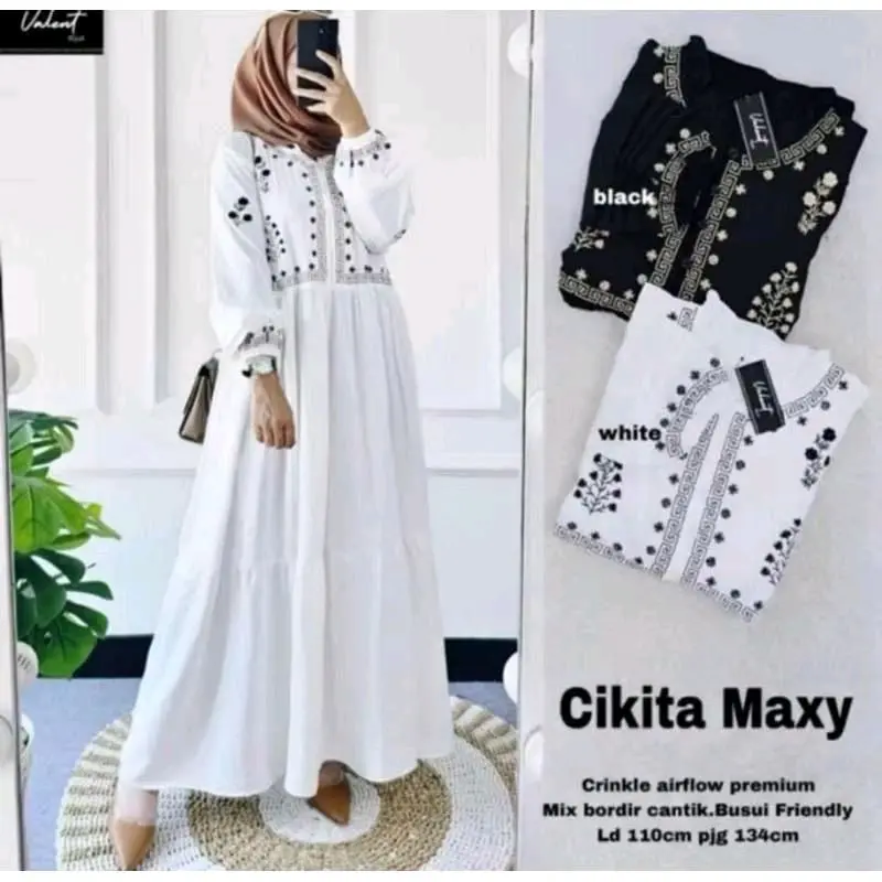 SET OUTER BRUKAT 3 IN 1 ROK PLISKET MOTIF BUNGA / OUTFIT WANITA REMAJA MASA KINI Hitam 4