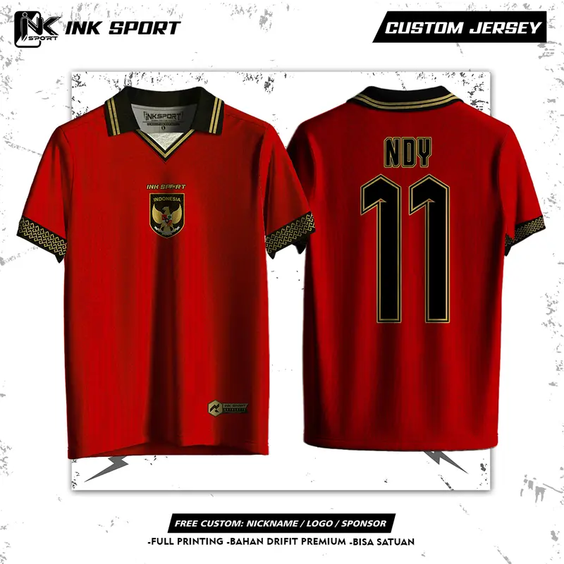 Jersey Timnas Series Kerah Wangky Merah Logo Printing dan Logo Bordir Free Custom Nama dan No Punggung Sport 0