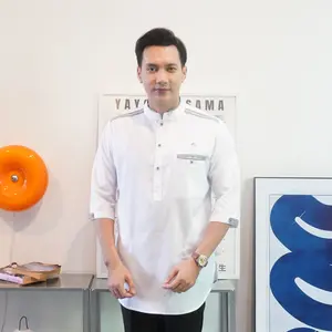 HIMADA LOOK Koko Hanan Pendek 3/4 Dewasa Kurta Baju Muslim Pria Dewasa Polos Lengan Pendek 3/4 Koko Sunnah