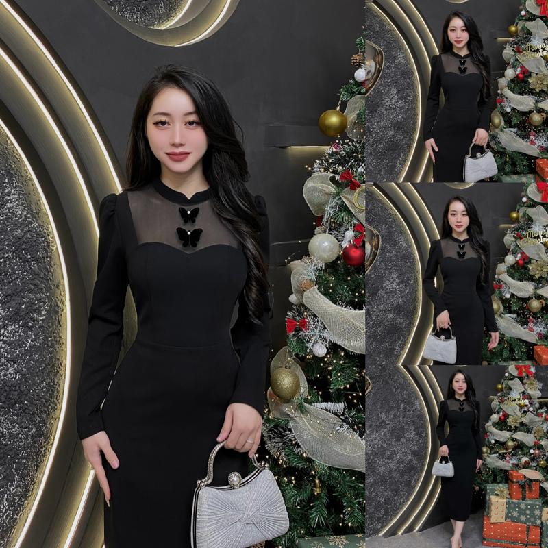  VK19 - Váy Thiết Kế Evii dành cho nữ Đầm thiết kế cổ trụ phối lưới trước ngực dáng bút chì xuông phù hợp đi làm đi chơi và đi dự tiệc. Có Bigsize Women Dress 