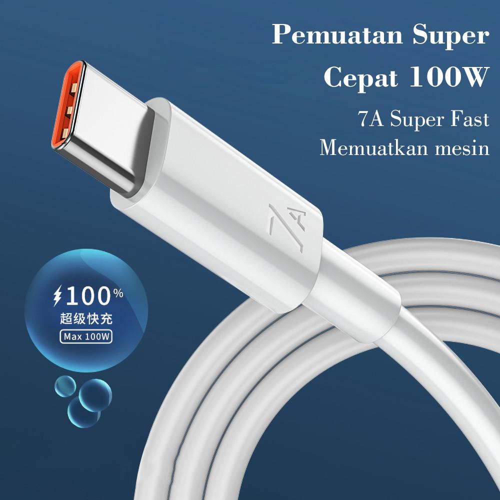 Kabel pengisi daya ponsel tipe-c pengisian daya super cepat 7A putih cocok untuk kabel data Huawei Xiaomi 100w Panjang Konektor Cable Hitam