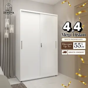 ZENOVA Lemari Besi Pakaian 2 Pintu Geser 120cm 1 Gantungan Kamar Tidur Minimalis Awet Stylish Praktis