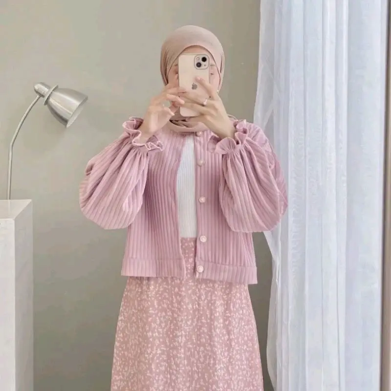 Cardigan Puffy Knit Korean Style Kancing Button Terbaru