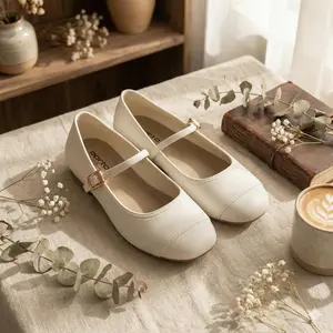 PORTO - Emily Flatshoes Tali Wanita Balet Casual | Sepatu Kerja | Sepatu Sekolah Black | Beige | Dark Coffe