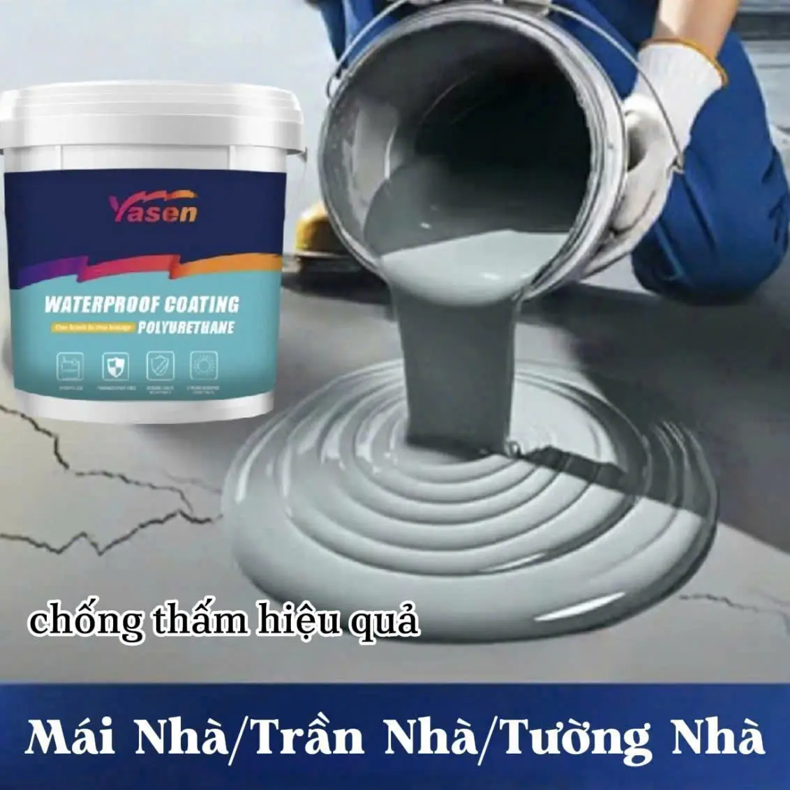 Sơn Chống Thấm Rò Rỉ Vết Nứt Mái Nhà Tường Nhà 300G – Sơn Quét Sửa Chữa Vết Rò Rỉ Thấm Dột Trên Bề Mặt Sàn Nhà, Tường Mái Yasen