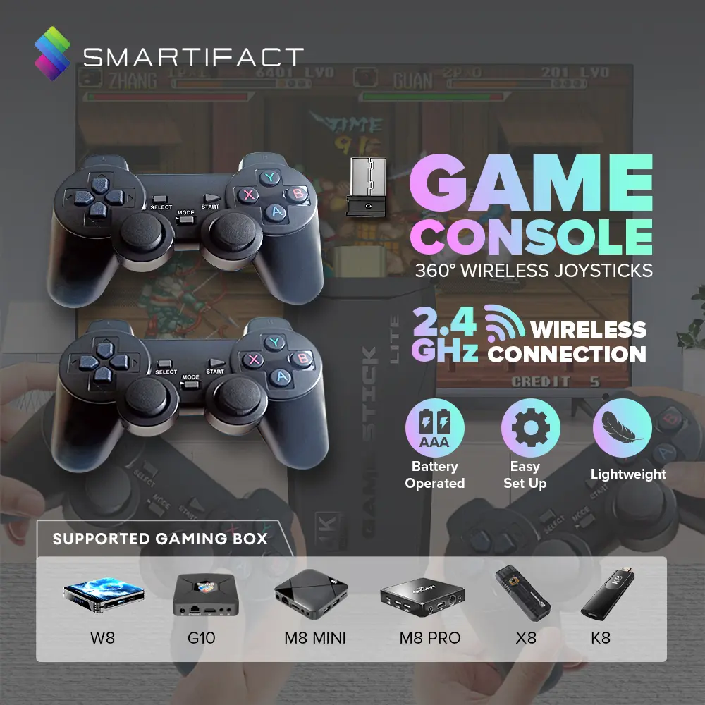 Smartifact MXQ Pro K8（Support God of War）Classic Retro Gaming Console Set 2 Gaming Controllers & M8 Classic Game Console Set 2 Controllers
