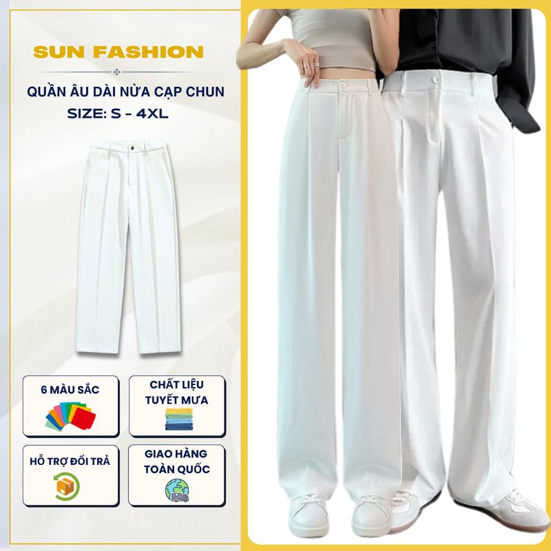 Quần âu ống suông nam, nữ basic SUN màu Trắng thiết kế nửa cạp chun, vải mềm mịn phong cách Hàn quốc