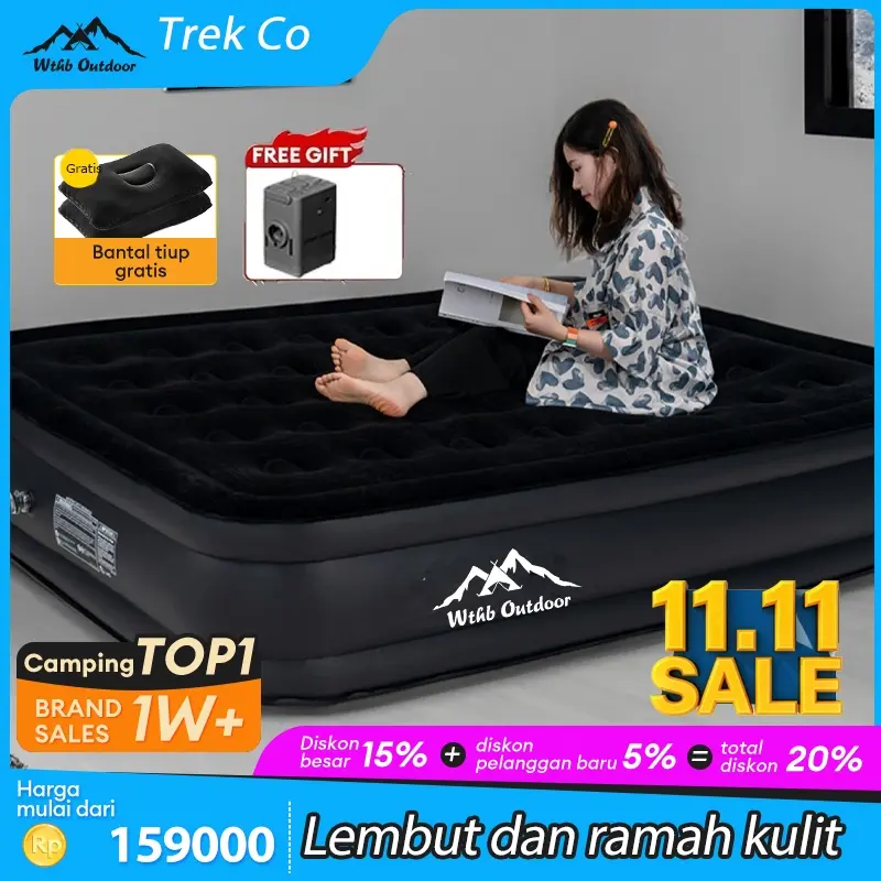 Kasur Angin Hitam Pompa Otomatis Tempat Tidur Camping (Termasuk Pompa Udara Otomatis)