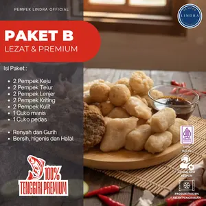 Pempek Lindra I Pempek Palembang Asli I Lezat I Ikan Tenggiri Premium I Tanpa Pengawet I Paket B I Isi 2 Keju, 2 Telur, 2 Lenjer, 2 Kriting, 2 Kulit, 1 Cuko Pedas, 1 Cuko Manis