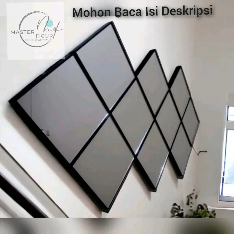 kaca cermin kotak dekorasi dinding ukuran 21x21cm