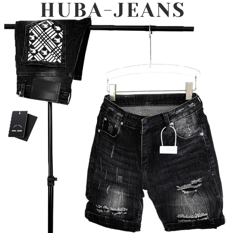 quần bò ngố nam HUBA-JEANS (có BIGSIZE) PHOM ÔM ỐNG CÔN đen wash rách  Menswear Pants Có Túi Denim quầntàntật quần purple
