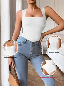Body moldeador de cuello cuadrado sólido para mujer, faja sin mangas con control de abdomen, sin costuras, Ropa interior moldeadora para mujer para todas las estaciones
