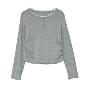 New Style Bow Embroidered Lace Button Pure Color Long Sleeve T-Shirt, Women's Korean Loose Fit Design Top, Casual Fashion 3281# Womenswear Basic Crewneck Fitted Minimalist Short