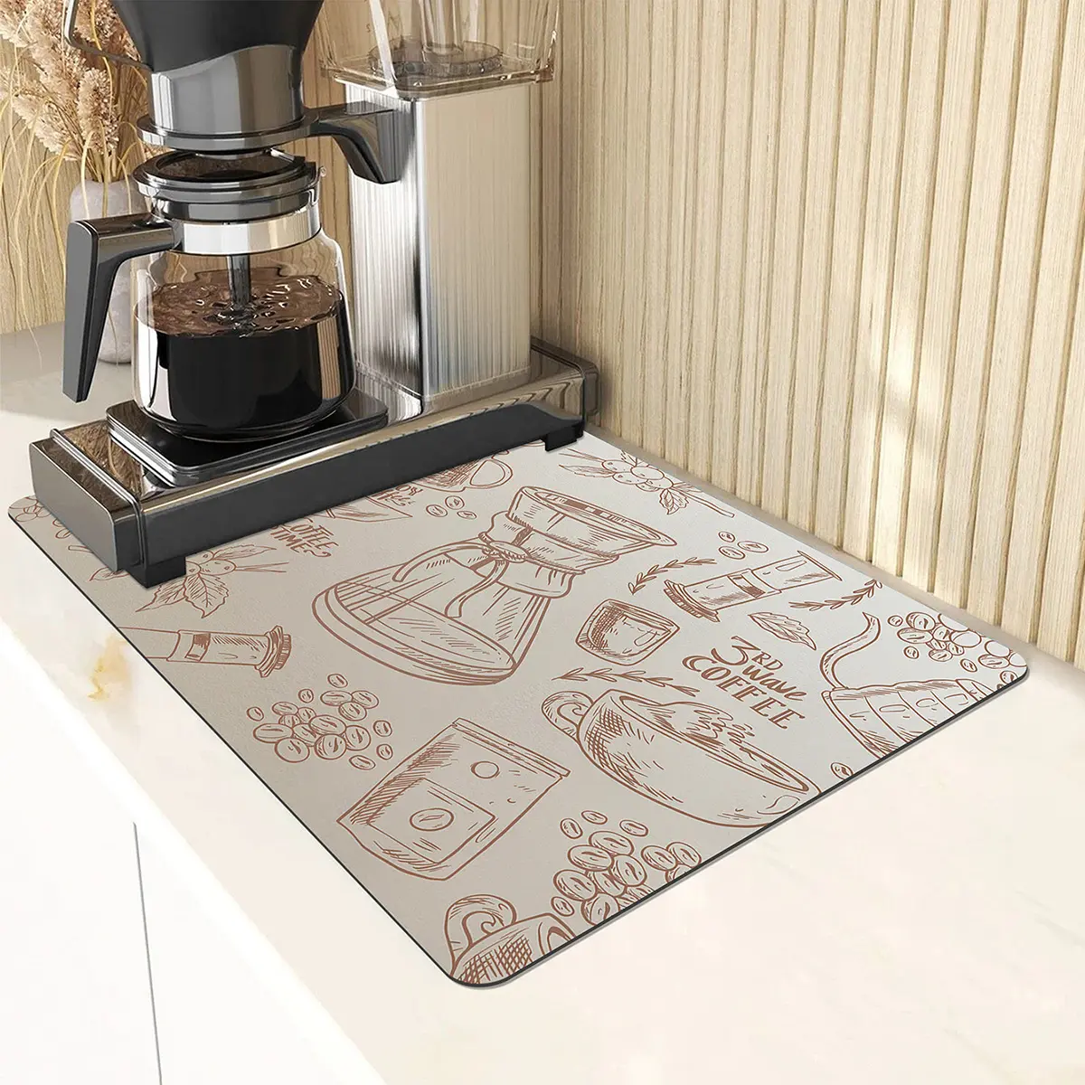 Kitchen countertop drain mat, coffee machine mat, tableware drying mat, heat insulation and ironing coaster, bar mat, crystal velvet material