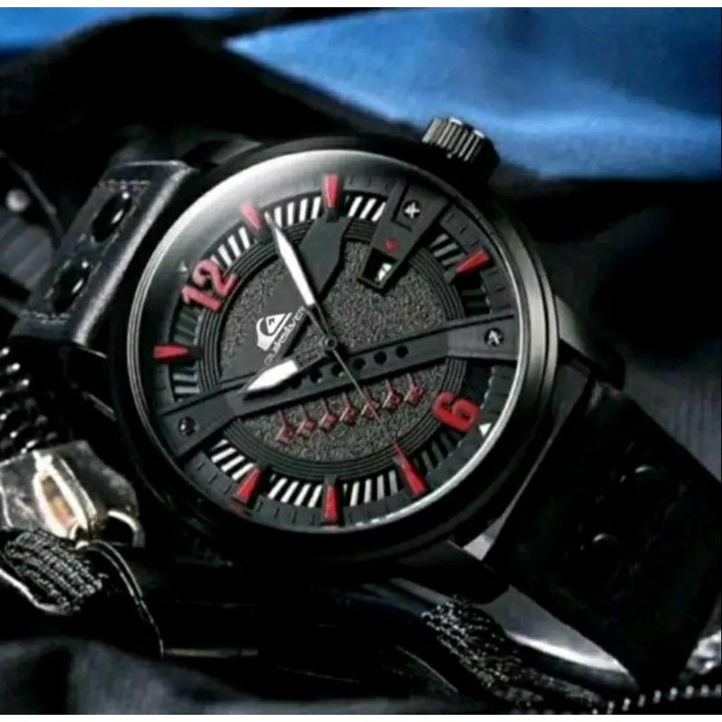 (Terima Cod) Jam Tangan Pria Quiksilver NEW QS 009 Tanggal Aktif Strap Kulit Free Batrai Cadangan 1