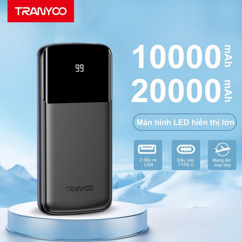   TRANYOO  Sạc Dự Phòng 10000mAh Màn Hình LED D08 D09 2 Cổng USB Kép sạc iphone Cho Android IOS Phụ Kiện sạcdựphòng Pin Dự Phòng Đèn 20000mAj 