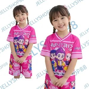setelan jersey anak perempuan 2-10 thn K-POP DEMON HUNTER / HUNTRIX / stelan celana pendek