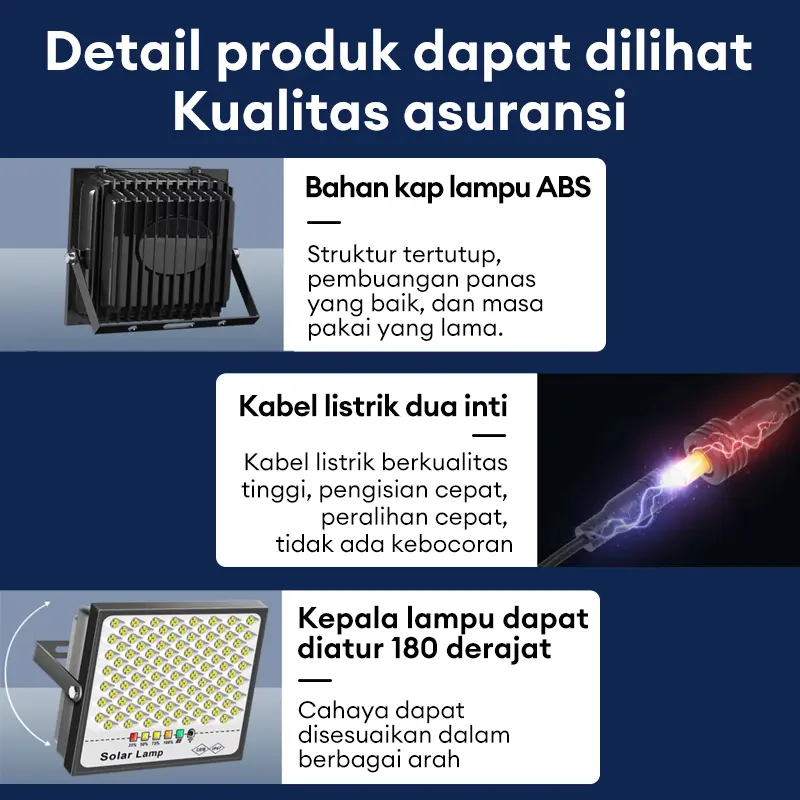 【Garansi 10 tahun】Lampu tenaga surya 【Fungsi flash】 Lampu Tenaga Matahari 1500W Ready Stock led tahan lama solar panel Lampu tempered glass lampu meja luar ruangan 4