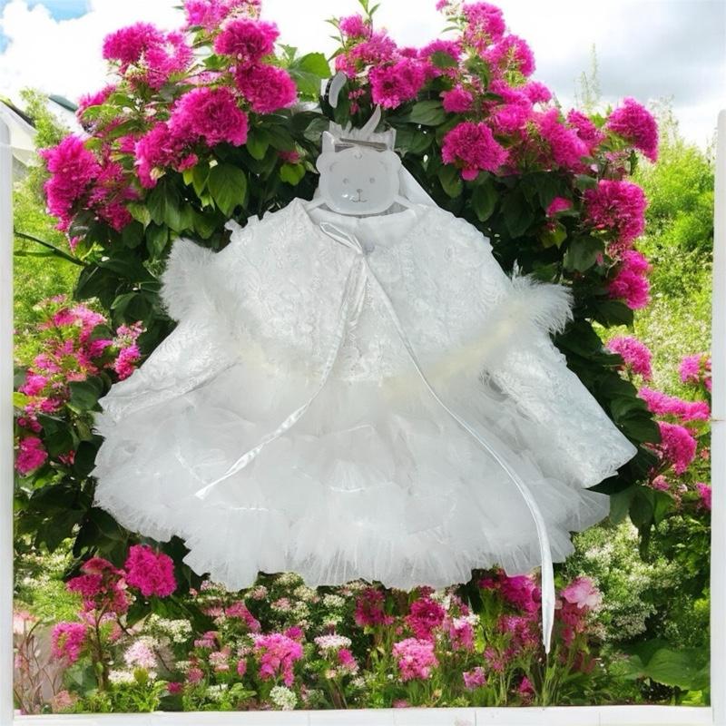   Form bụng to  SET váy BALE DÁNG NGẮN kèm choàng thân thêu ren hoa tiểu thư cho bé gái 